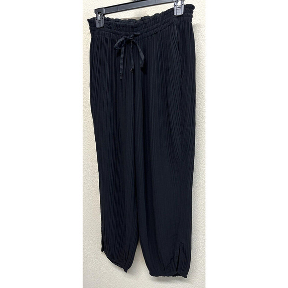 AYR Pleaded Barrel Leg Jogger Pants Size S Black Side Slits Drawcord - Picture 4 of 12